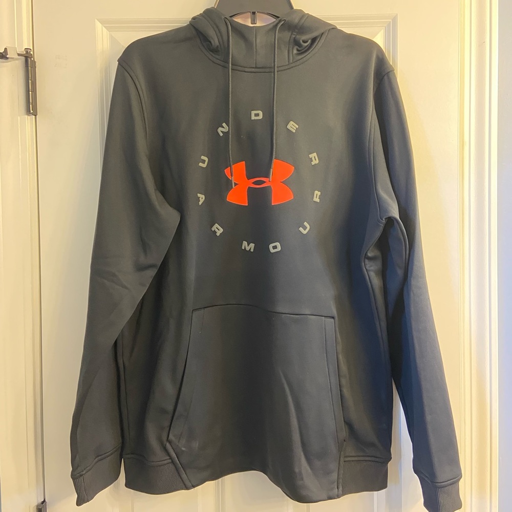 Under Armour men’s sweatshirt. Size large. Black w/ hot coral color. NOT orange.